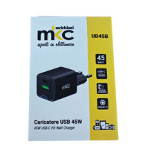 Caricatore USB -  45W -  1 USB-C + 1 USB-A - Nero - MKC Melchioni Caricatore USB -  45W -  1 USB-C + 1 USB-A - Nero - MKC Melchioni