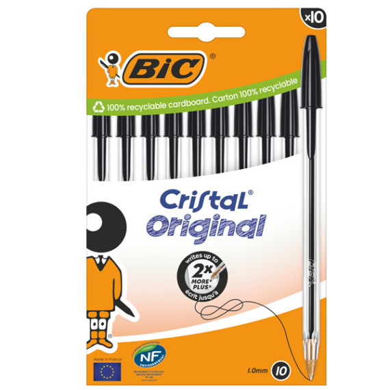 Penna a sfera Cristal - punta media 1,0mm - nero  - Bic - conf. 10 pezzi Penna a sfera Cristal - punta media 1,0mm - nero  - Bic - conf. 10 pezzi