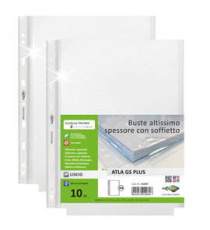 Buste forate ATLA GS plus - 22 x 30 cm - PP - c/soffietto - trasparente liscia - Sei Rota - conf. 10 pezzi