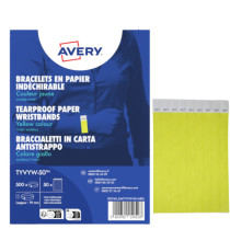 Braccialetti identificativi - in Tyvek - giallo fluo - 265 x 19 mm - 50 fogli - 10 et/fg - Avery - Conf. 500 pezzi Braccialetti identificativi - in Tyvek - giallo fluo - 265 x 19 mm - 50 fogli - 10 et/fg - Avery - Conf. 500 pezzi