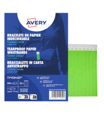 Braccialetti identificativi - in Tyvek - verde fluo - 265 x 19 mm - 50 fogli - 10 et/fg - Avery - Conf. 500 pezzi Braccialetti identificativi - in Tyvek - verde fluo - 265 x 19 mm - 50 fogli - 10 et/fg - Avery - Conf. 500 pezzi
