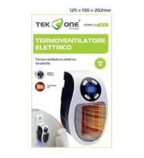 Termoventilatore elettrico da parete TekOne 0000MH-04 500W,Display a LED e timer, spina girevole a 180 gradi, 20x13cm