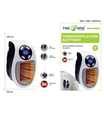 Termoventilatore elettrico da parete TekOne 0000MH-04 500W,Display a LED e timer, spina girevole a 180 gradi, 20x13cm