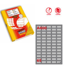 Etichette adesive A/400 - in carta - permanenti - 38,1 x 21,2 mm - 65 et/fg - 100 fogli - argento - angoli tondi - x las