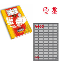 Etichette adesive A/400 - in carta - permanenti - 38,1 x 21,2 mm - 65 et/fg - 100 fogli - argento - angoli tondi - x las