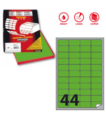Etichette adesive A/406 - in carta - permanenti - 47,5 x 25,5 mm - 44 et/fg - 100 fogli - verde fluo - angoli tondi - Ma