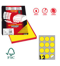 Etichette adesive R/310 - in carta - permanenti - tonde - diametro 60 mm - 12 et/fg - 100 fogli - giallo fluo - Markin