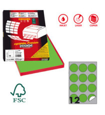 Etichette adesive R/310 - in carta - permanenti - tonde - diametro 60 mm - 12 et/fg - 100 fogli - verde fluo - Markin