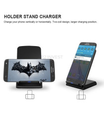 Caricatore wireless Q800 nero 10W ricarica veloce, stazione di ricarica Qi Ricarica Base per smartphone, orizzontale e verticale