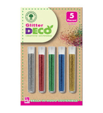 Glitter Bio grana fine - 10ml - colori assortiti - Deco - blister 5 flaconi