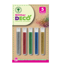 Glitter Bio grana fine - 10ml - colori assortiti - Deco - blister 5 flaconi