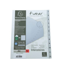 Intercalare numerico - PP riciclato - A4 - 12 tasti - grigio - Exacompta