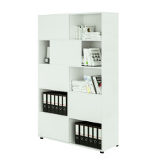 Libreria alta Tetris a 5 ripiani ante scorrevoli - 120x35x191 cm - Bianco/bianco