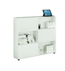 Libreria bassa Tetris a 3 ripiani ante scorrevoli - 120x35x116 cm - Bianco/bianco