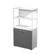 Libreria media metal + armadio basso Essence - 90 x 46 x 165 cm - Bianco/antracite/bianco/bianco