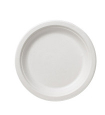 Piatti piano monouso Bio - rotondo - diametro 26 cm - cellulosa/canna da zucchero - bianco - Leone - conf. 50 pezzi