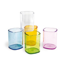 Portapenne a bicchiere - 6,5 x 6,5 x 9,5 cm - trasparente viola - Arda