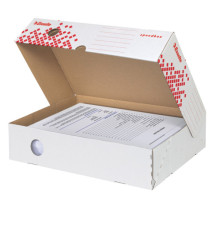 Scatola archivio Speedbox - dorso 8 cm - 35 x 25 cm - apertura totale - bianco e rosso - Esselte