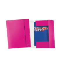 Cartella 3 lembi con elastico WOW - 25 x 35 cm - dorso variabile - cartoncino plastificato - fucsia metal - Leitz
