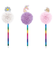 Penne a sfera Bright - pompon e paillette - fantasie assortite - Lebez - expo 12 pezzi