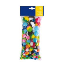 Pompon a strisce - 10-35 mm - colori assortiti - DECO - busta 100 pezzi