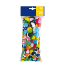 Pompon a strisce - 10-35 mm - colori assortiti - DECO - busta 100 pezzi