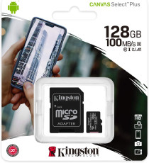 MICRO SDHC 128GB CLASSE 10 SDCS2/128GB UHS-I KINGSTON CANVAS SELCET PLUS - MICROSD 128GB 100MBs CON ADATTATORE