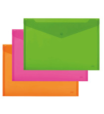 Busta con bottone - 24 x 18,5 cm - PP - colori assortiti fluo - Lebez - conf. 5 pezzi