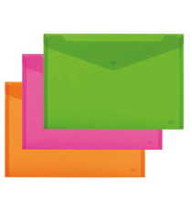 Busta con bottone - 24 x 18,5 cm - PP - colori assortiti fluo - Lebez - conf. 5 pezzi