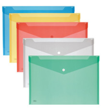 Busta con bottone - 33,5 x 23,5 cm - PP - colori assortiti - Lebez - conf. 5 pezzi