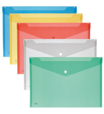 Busta con bottone - 33,5 x 23,5 cm - PP - colori assortiti - Lebez - conf. 5 pezzi