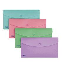Busta con bottone Pastel - 9,9 x 21 cm - PP - colori assortiti - Favorit - conf. 5 pezzi