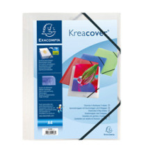 Cartella 3 lembi con elastico angolare Kreacover - A4 - dorso 1,5 cm - PP - bianco trasparente - Exacompta