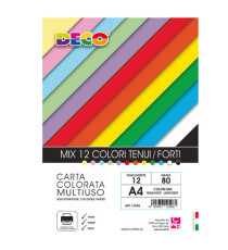 Risma carta - A4 - 80 gr - colori assortiti - 12 fogli - DECO