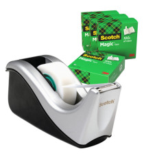 Dispenser C60 - per nastri 33 m - 4 rotoli Scotch Magic 810 inclusi - nero/argento - Scotch