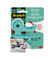 Dispenser Clip & Twist - per nastri 33 m - rotolo da 1,9 cm x 9,8 m incluso - menta - Scotch