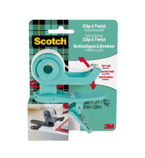 Dispenser Clip & Twist - per nastri 33 m - rotolo da 1,9 cm x 9,8 m incluso - menta - Scotch