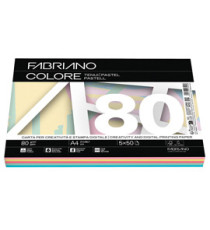 Carta Fabriano Colore - A4 - 80 gr - mix 5 colori tenui - Fabriano - conf. 250 fogli