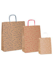 Shopper natale - 36 x 12 x 41 cm - carta kraft - fantasia stelline - colori assortiti - Rex Sadoch