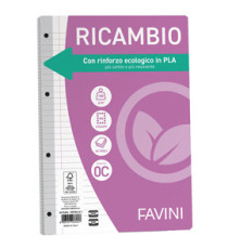 Ricambi forati riforzati ecologico - A4  - 1 rigo c/margine - 100 gr - Favini - conf. 40 pezzi