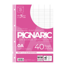 Ricambi forati rinforzati Pignaric - A4 - rigo di 1a - 80gr - Pigna - conf. 40 pezzi