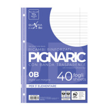 Ricambi forati rinforzati Pignaric - A4 - rigo di 3a - 80gr - Pigna - conf. 40 pezzi