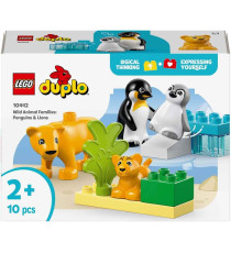 Lego Duplo - Famiglie di animali: pinguini e leoni - Lego 10442 con 2 habitat in mattoncini e 4 animali 10pz Anni 2+
