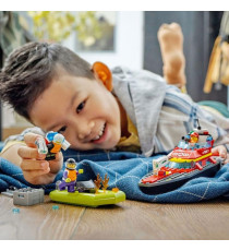 Lego City - Barca di soccorso antincendio - Lego 60373 Nave galleggiante e gommone dei Vigili del fuoco Anni 5+ 144pz