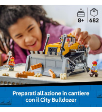 Lego City - Bulldozer giallo - Lego 60466 3 minifigure, mattoncini aggiuntivi e segnali stradali Anni 8+ 682pz