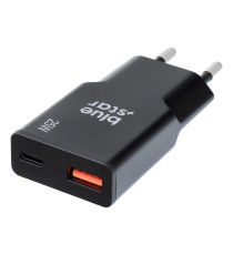 Caricabatterie da muro 2 porte USB-C USB-A 3A Blue Star slim 25W TFK-SC-25WAC black nero type-c caricatore QC 4.0 Quick Charge