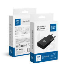 Caricabatterie da muro 2 porte USB-C 3A Blue Star slim 30W TFK-SC-30WCC black nero type-c caricatore QC 4.0 Quick Charge