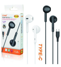 Auricolari type-c con microfono Linq TPC9901 in Ear per smartphone - attacco type-c - tasti volume - bianco o nero - cavo 1,2mt