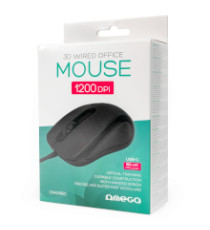 Mouse Omega OM441B usb ottico nero, cavo USB-A da150cm - 1200dpi, due pulsanti + rotella,Dimensioni: 109x65x38mm