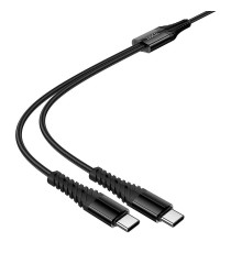Cavo di ricarica USB-C 2 in 1 X123 black connettore USB-C(Type-C) Ricarica veloce 3A Cavo 1mt in nylon da USB C a USB C+C